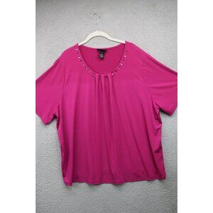 Maggie Barnes Beaded Short Sleeve Purple Top-2X(22-24W)-Office-Career